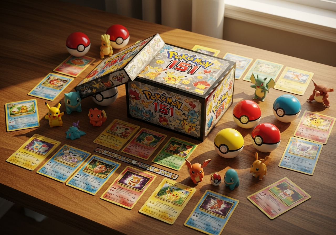 Coffrets Pokémon rares disposés artistiquement sur fond noir